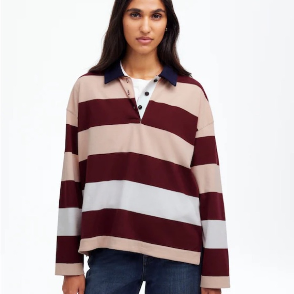 Madewell Striped Rugby Long-Sleeve Polo Shirt